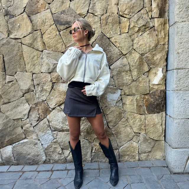 Chaqueta Crop Polar Crudo