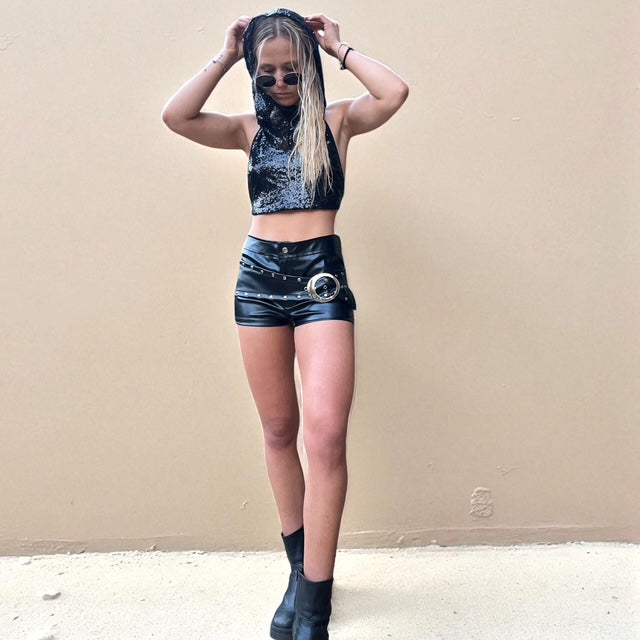 Micro Short Cuerina Cinturón