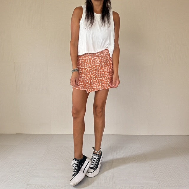 Falda Short Cruzada terracota flores