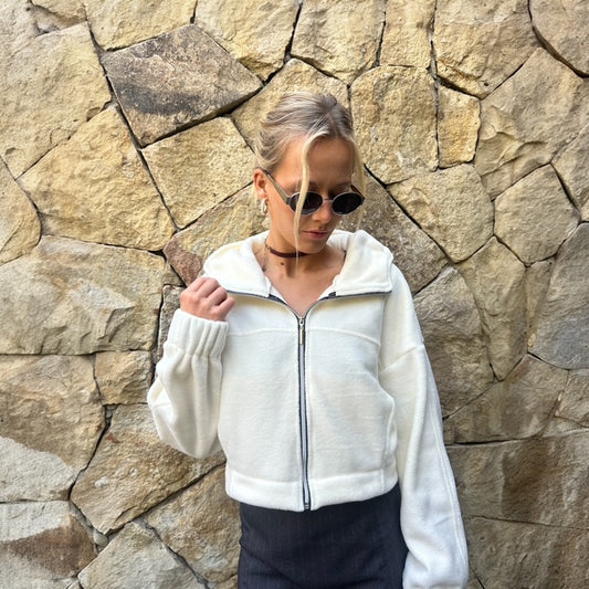 Chaqueta Crop Polar Crudo