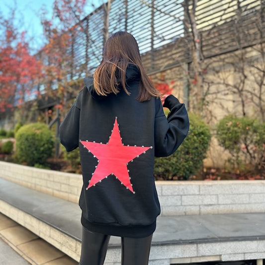 Polerón Negro Estrella Fucsia Tachas Over Size