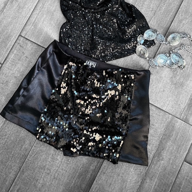 Falda Short Lentejuelas Negra
